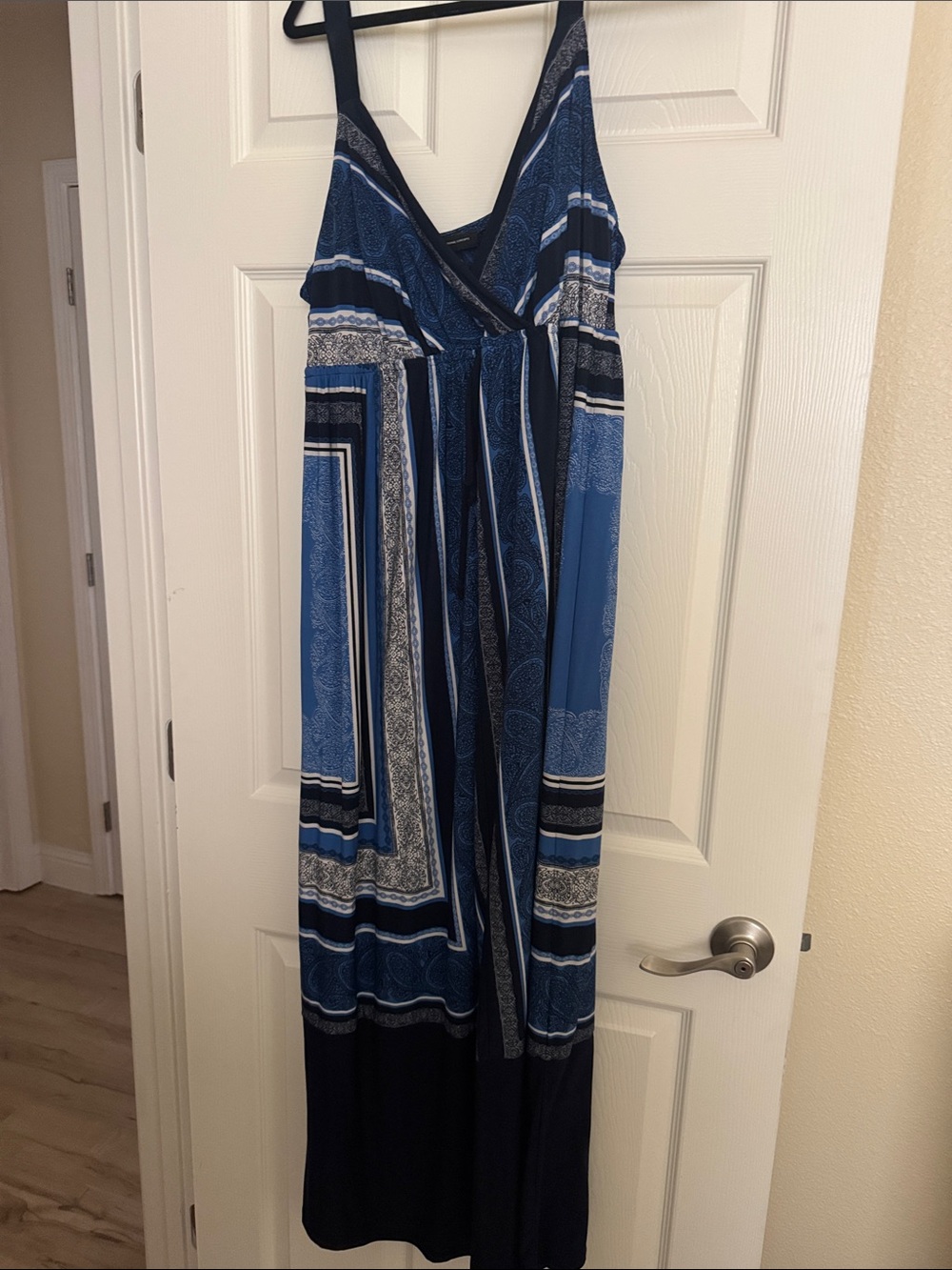 INC International Concepts Blue Patterned Wrap-Front Maxi Dress